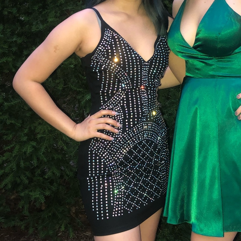 Black tight jewel sparkly homecoming dress